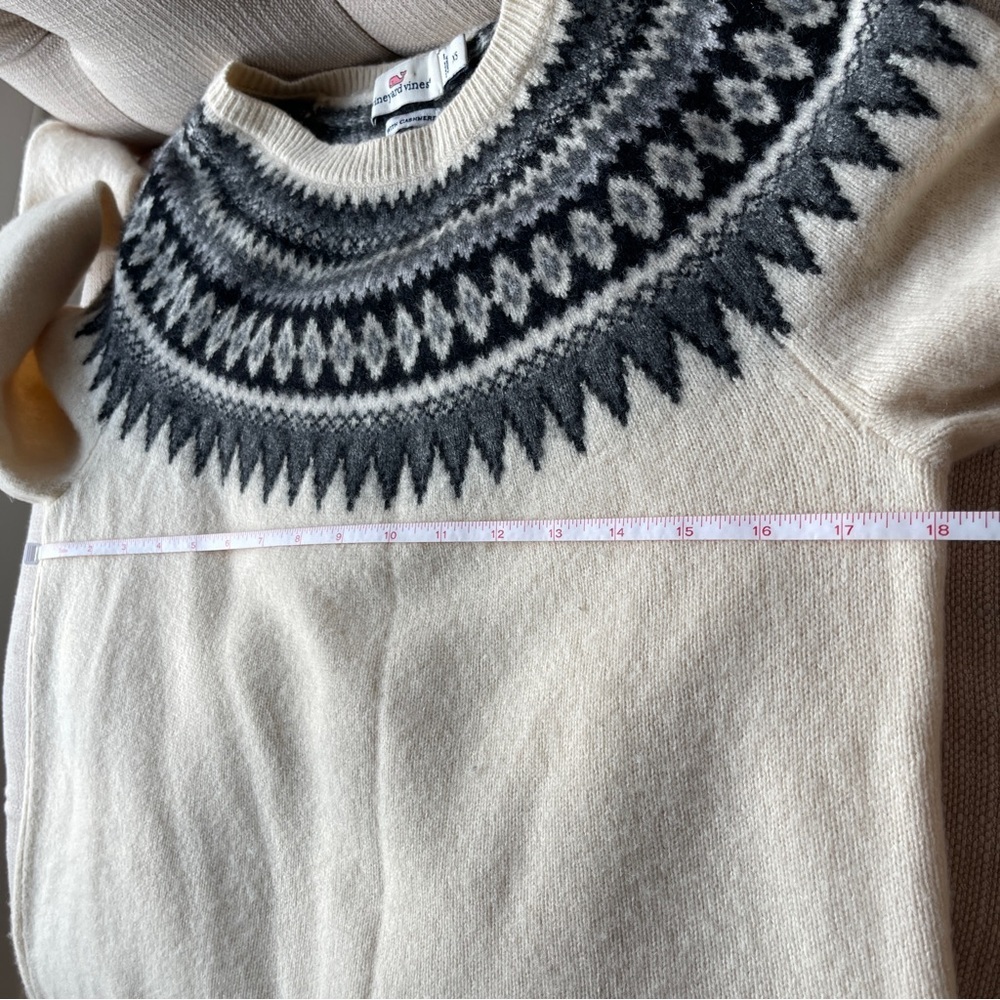 B: Vineyard Vines Sweater Womens XS Yoke Fair Isle Black Cream Oversized Sweater - Picture 7 of 8